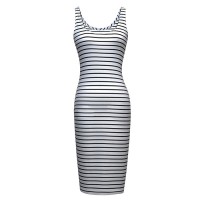 Stylish Scoop Neck Striped Design Sleeveless Bodycon Dress For Women